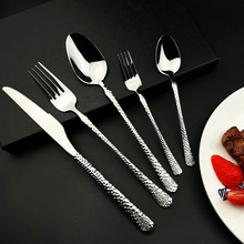 跨境亚马逊不锈钢刀叉勺餐具套装创意锤纹酒店西餐牛排刀叉甜品勺