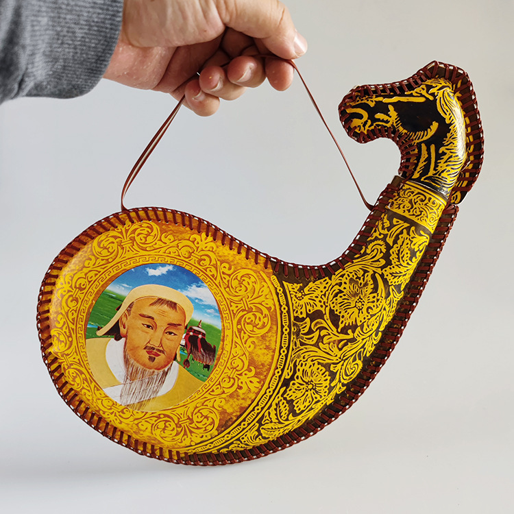 蒙古族特色皮囊酒壶空壶马头民族风手提酒囊舞蹈演出道具工艺品