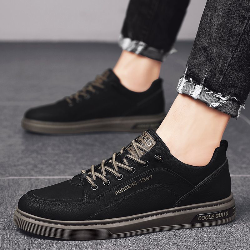 Men's Shoes Fall Trendy All-Match Slip-on Low-Top Flat Shoes Men's Casual Leather Shoes Waterproof White Spring and Autumn Tide Shoes