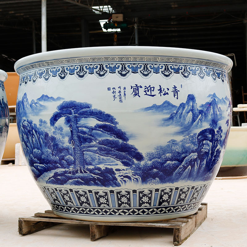 庭院大缸景德镇陶瓷鱼缸大号水缸大型老式青花瓷缸荷花缸睡莲缸