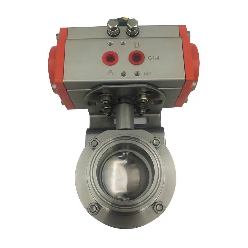 d681x不锈钢304/316l气动快装蝶阀卫生级卧式卡箍快开气动蝶阀