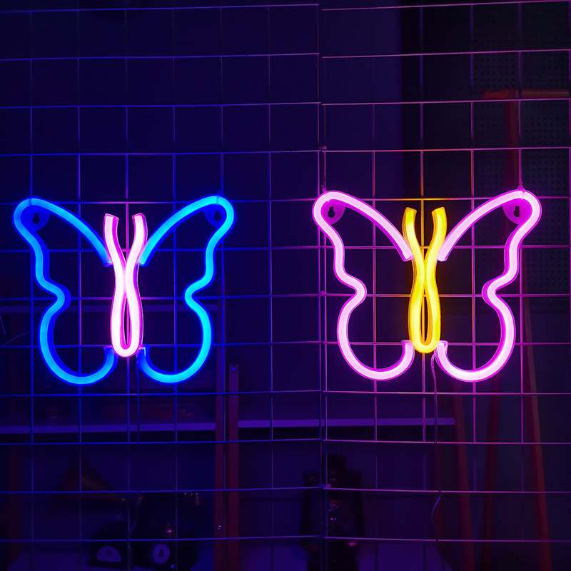 led蝴蝶霓虹灯造型彩灯挂墙网红氛围灯圣诞节日卧室布置酒吧装饰