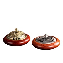 花梨木碗形铜盖盘香炉 沉香盘香熏香l炉 红木香具木质 工艺品批发