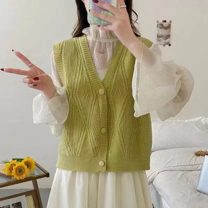 2024春秋新款v领针织马甲女士无袖开衫毛衣外穿坎肩款式背心马夹