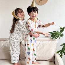 儿童家居服套装2024新款春秋季男童女童竹纤维卡通睡衣两件套居家