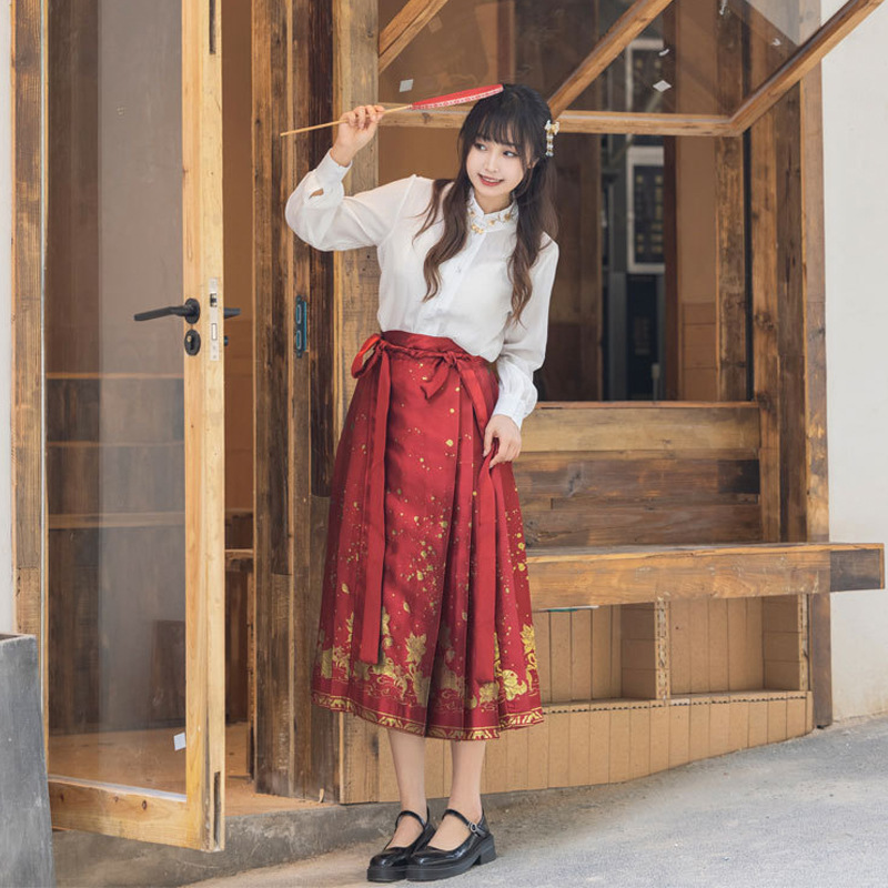 New Adult Hanfu Horse-Face Skirt Small Cropped Daily Commuter Improved Large Size Suit Female Summer Black