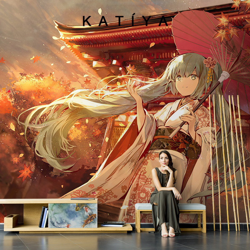 katiya日式系列壁画国潮动漫电视背景墙纸网红卧室房间手绘艺术布