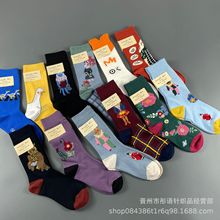 韩系森林童话袜子socksappeal复古动物森林系卡通不对称ins中筒棉