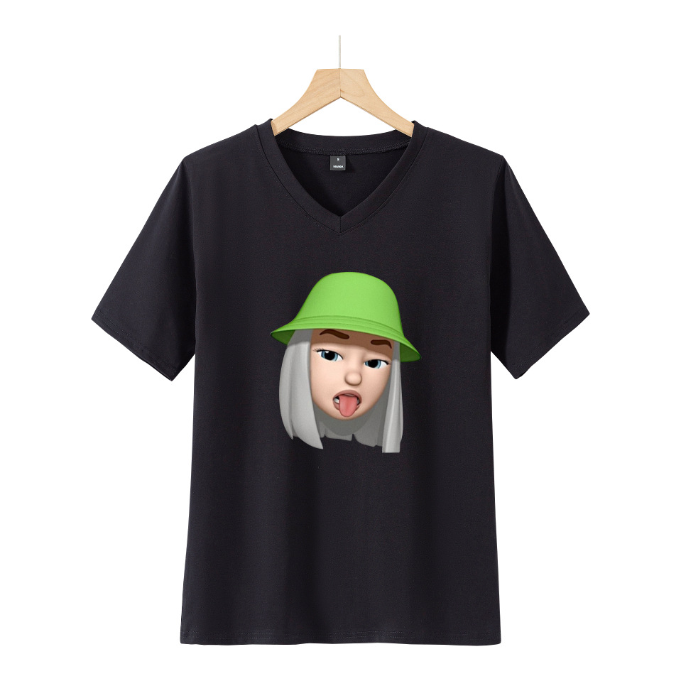爆款热销 比莉艾利什 billie eilish夏季潮牌女生时尚v领短袖t裇