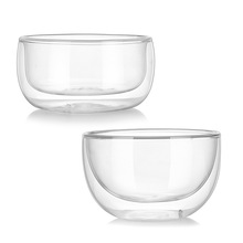 厂家批发家用双层玻璃碗 高硼硅耐热玻璃餐具 透明水果沙拉碗