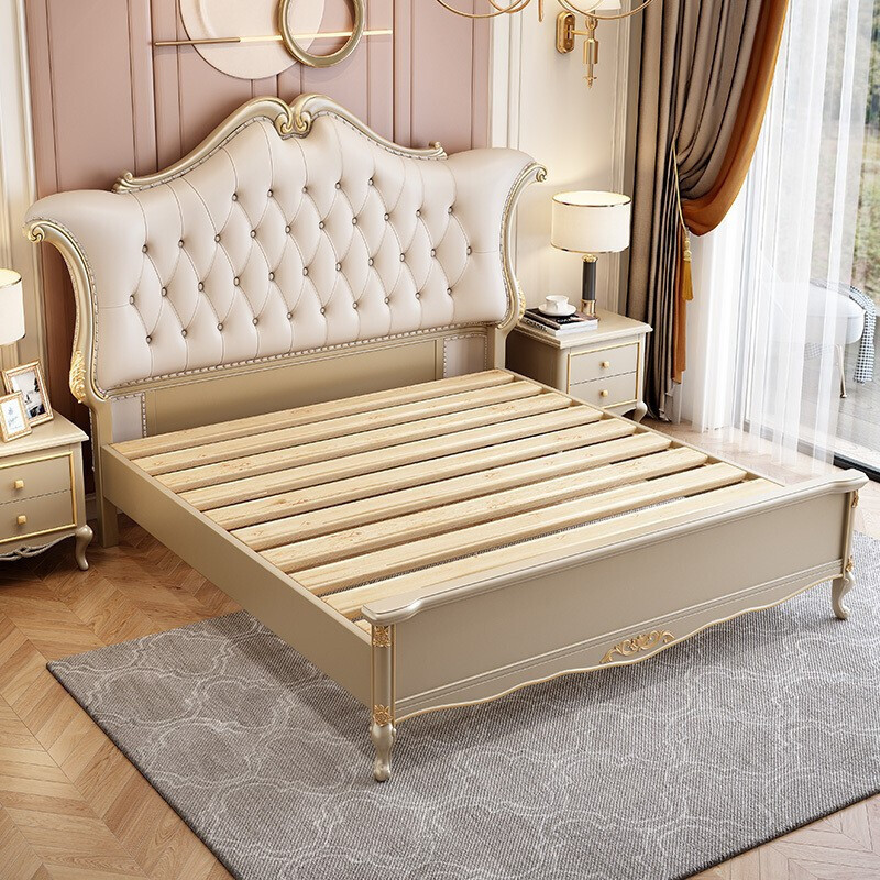 美式轻奢床实木床 高档别墅卧室奢华欧式牛皮床1.8米主卧公主床-阿里