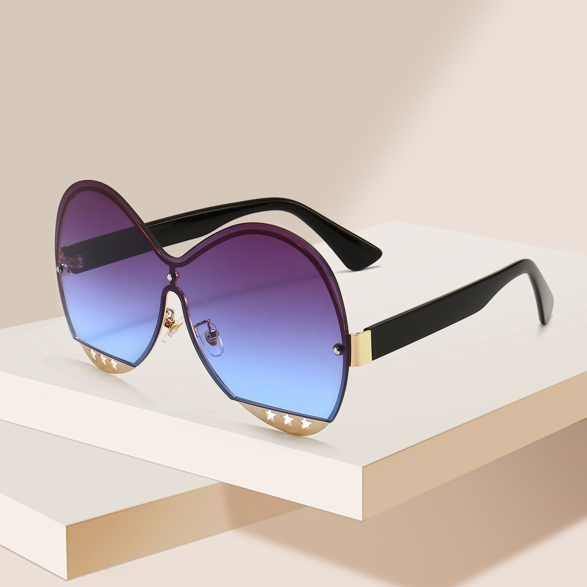 时尚大框摩登金属个性走秀太阳镜 彩色星星装饰镂空眼镜时尚墨镜