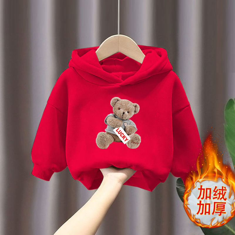 Boys and Girls Winter Velvet Padded Hooded Sweatshirt New Baby Children Warm Coat Fashionable Children's Clothing Tops Outerwear