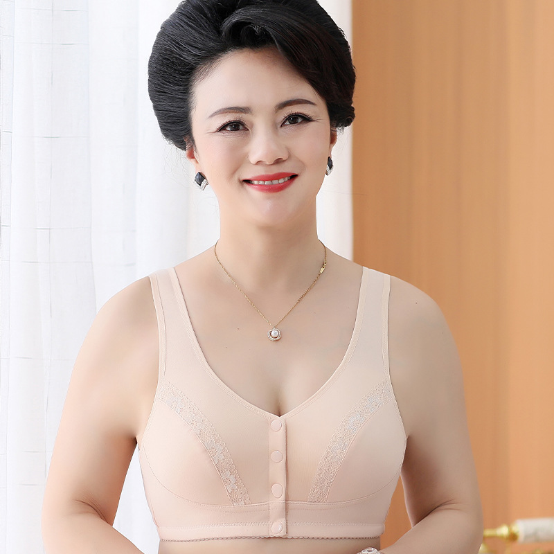 Middle-Aged and Elderly Front Button Underwear Female Mother without Steel Ring Vest Bra Anti-SAG Push up plus-Sized plus Size Bra