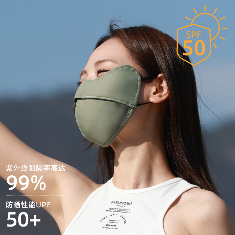 Ice Silk Sunscreen Mask Riding Thin Breathable Mask Women's Uv Protection Sunshade Eye Protection Veil Full Face Three-Dimensional