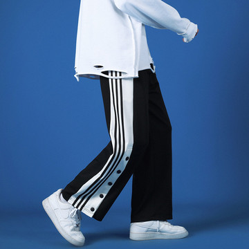 排扣裤子男款春秋季高街潮流休闲运动九分裤直筒宽松篮球训练卫裤