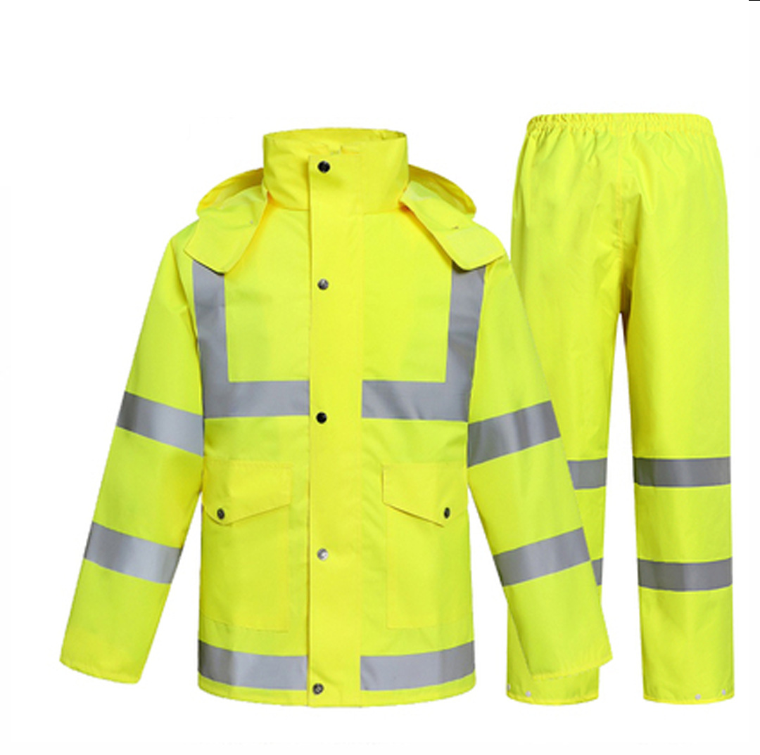 Traffic Duty Anti-Rainstorm Fluorescent Green Raincoat Rain Pants Suit Wholesale Security Patrol Sanitation Rescue Emergency Raincoat