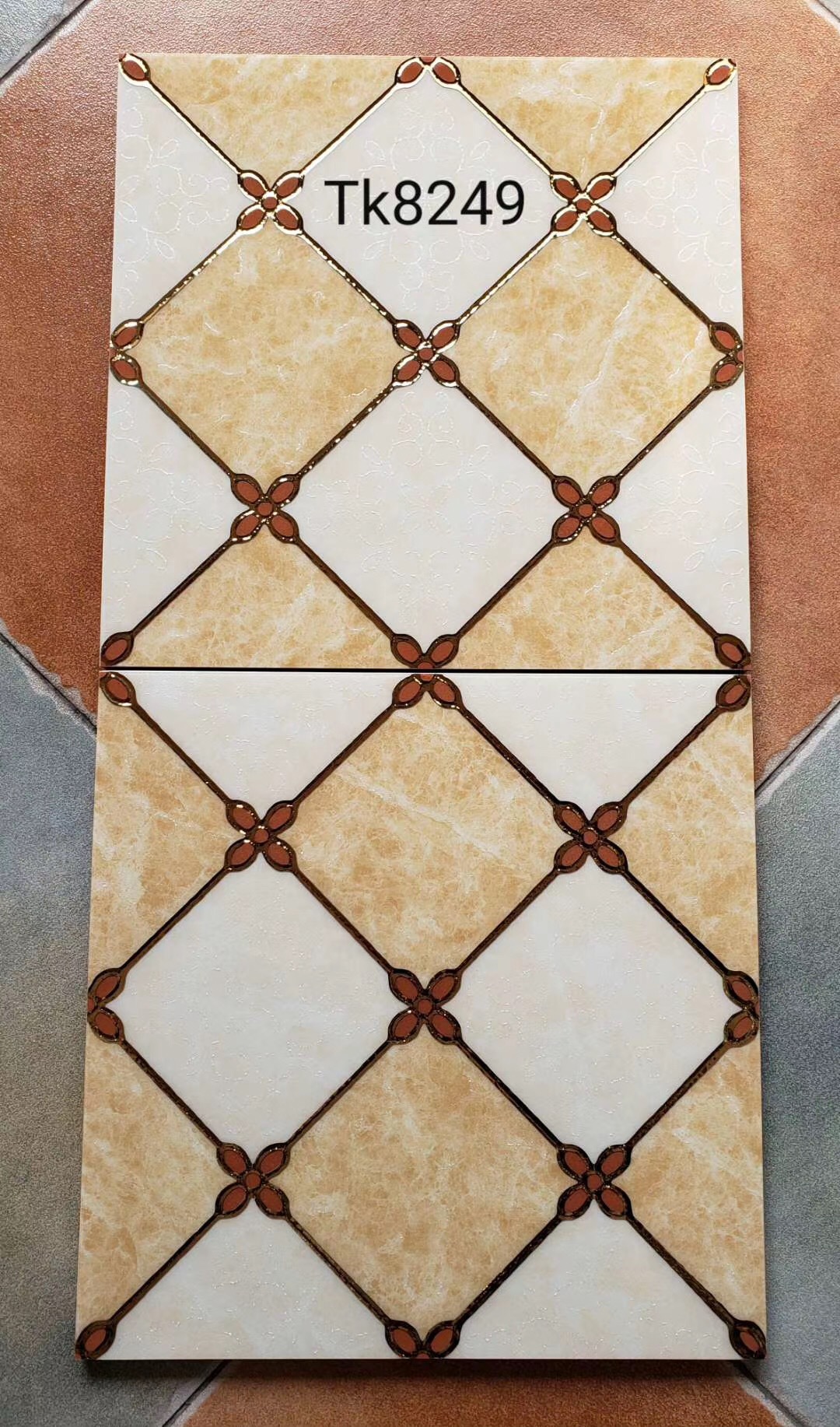 欧式镶金边菱形格子抛晶砖300x300厨卫阳台防滑地砖 镀金背景墙砖