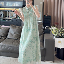 夏季新款女装新中式轻国风禅意盘扣绿色气质连衣裙子长裙