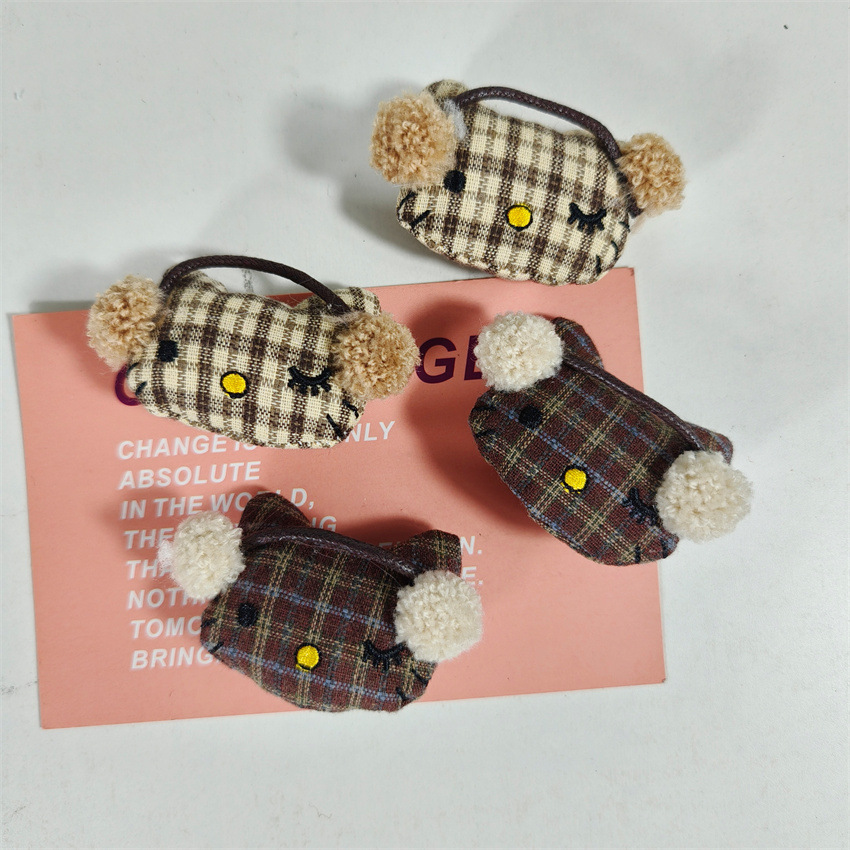 文艺复古格纹布艺充棉KT猫发卡发饰卡通侧边夹碎发夹森系发饰辅料