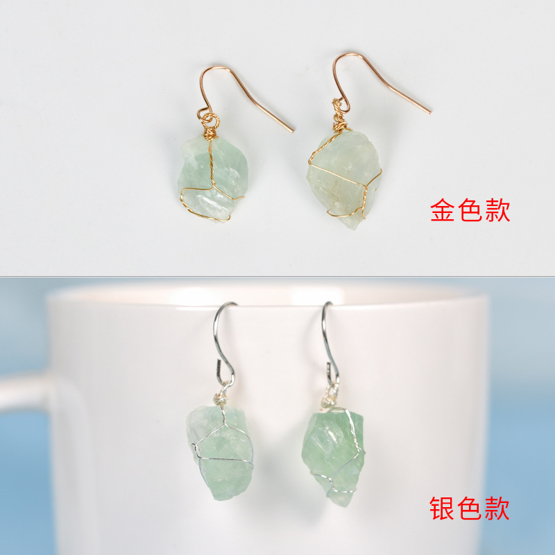 Amazon Hot Selling Natural Crystal Mixed Irregular Rough Stone Earrings Creative Simple Women's Handmade Earrings