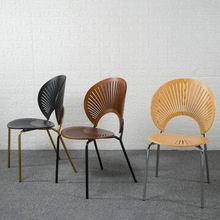 北欧设计师太阳椅轻奢实木餐椅家用现代铁艺贝壳椅化妆椅餐厅椅子