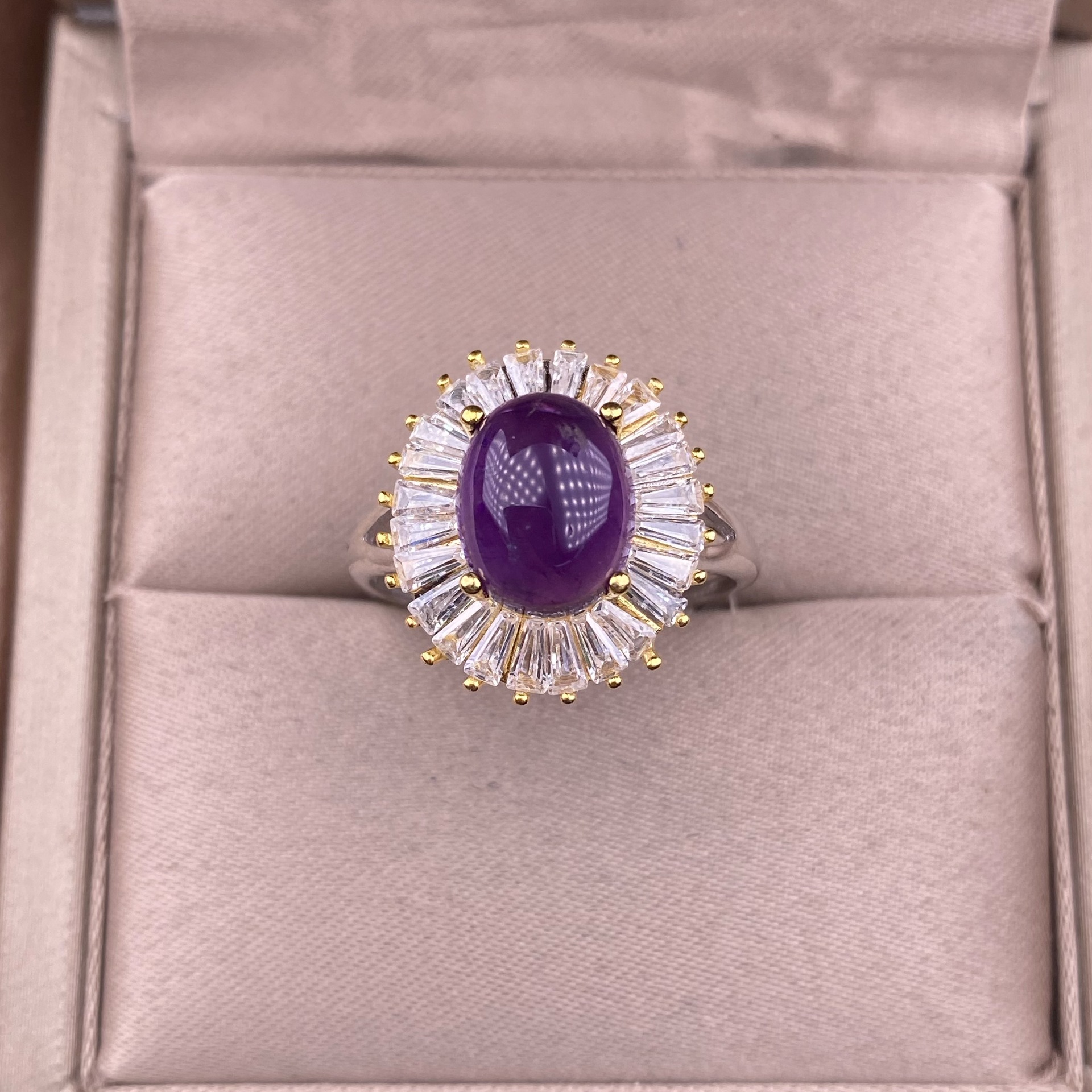 紫水晶戒指s925银镶嵌满钻轻奢女款乌拉圭紫水晶手饰品精致时尚ol