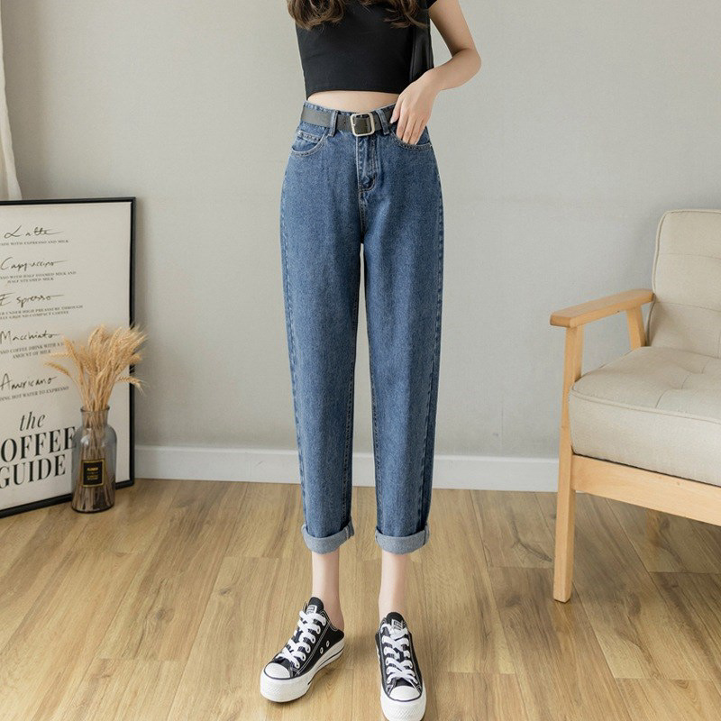   Harem Jeans Women's Spring and Autumn 2023 New High Waist Korean Style oose ight Blue Straight Ankle-ength Dad Pants