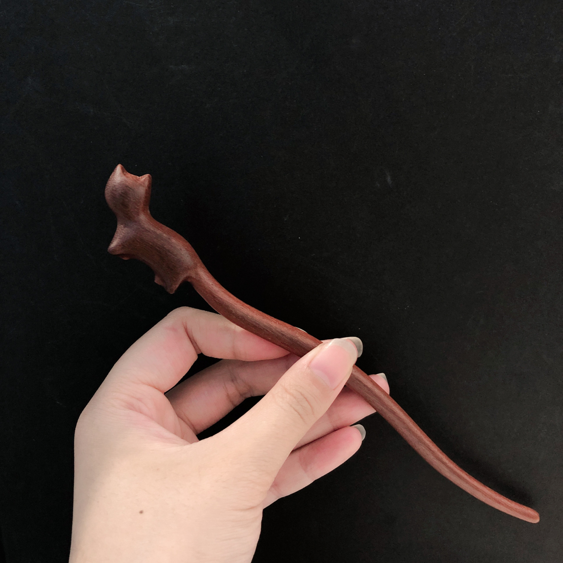 新款红檀木猫咪发簪日常挽发头饰中国风古典檀木簪子发饰-阿里巴巴