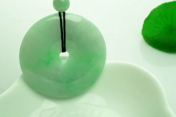 锦玉雕龙正品缅甸天然翡翠a货老坑冰糯种飘阳绿平安扣圆扣玉吊坠