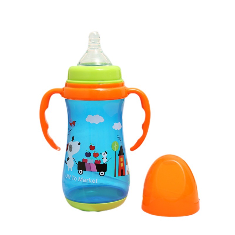 Cartoon Baby Wide Mouth Feeding Bottle Baby Newborn Anti-Flatulence Portable Drop-Resistant Pp Silicone Material Baby Feeding Bottle