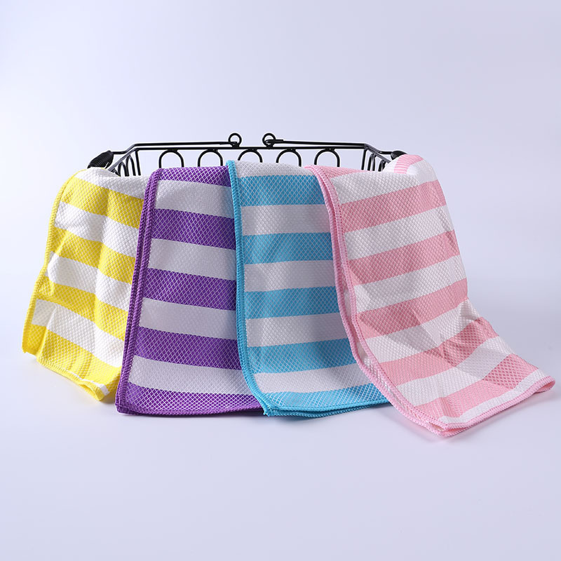 Striped Mop Printing Double-Layer Oil Absorption and Water Absorption Dish Towel Scouring Pad Manufacturers Wholesale a Large Number of Kitchen Rags