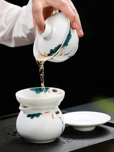 5H6S批发手绘盖碗 茶杯陶瓷功夫茶具家用大号泡茶碗杯白瓷敬三才