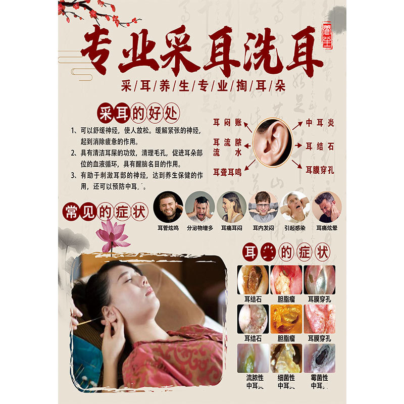 批发采耳海报耳烛图片耳朵常见病症宣传图洗眼掏耳朵挂画修面洗鼻
