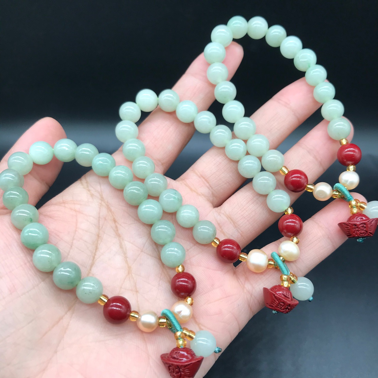 内蒙佘太翠手串时尚饰品 佘太翠手链带朱砂配饰直播供货