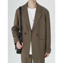 意大利品牌r/诺家一粒双排扣男士西装商务复古藏蓝条纹