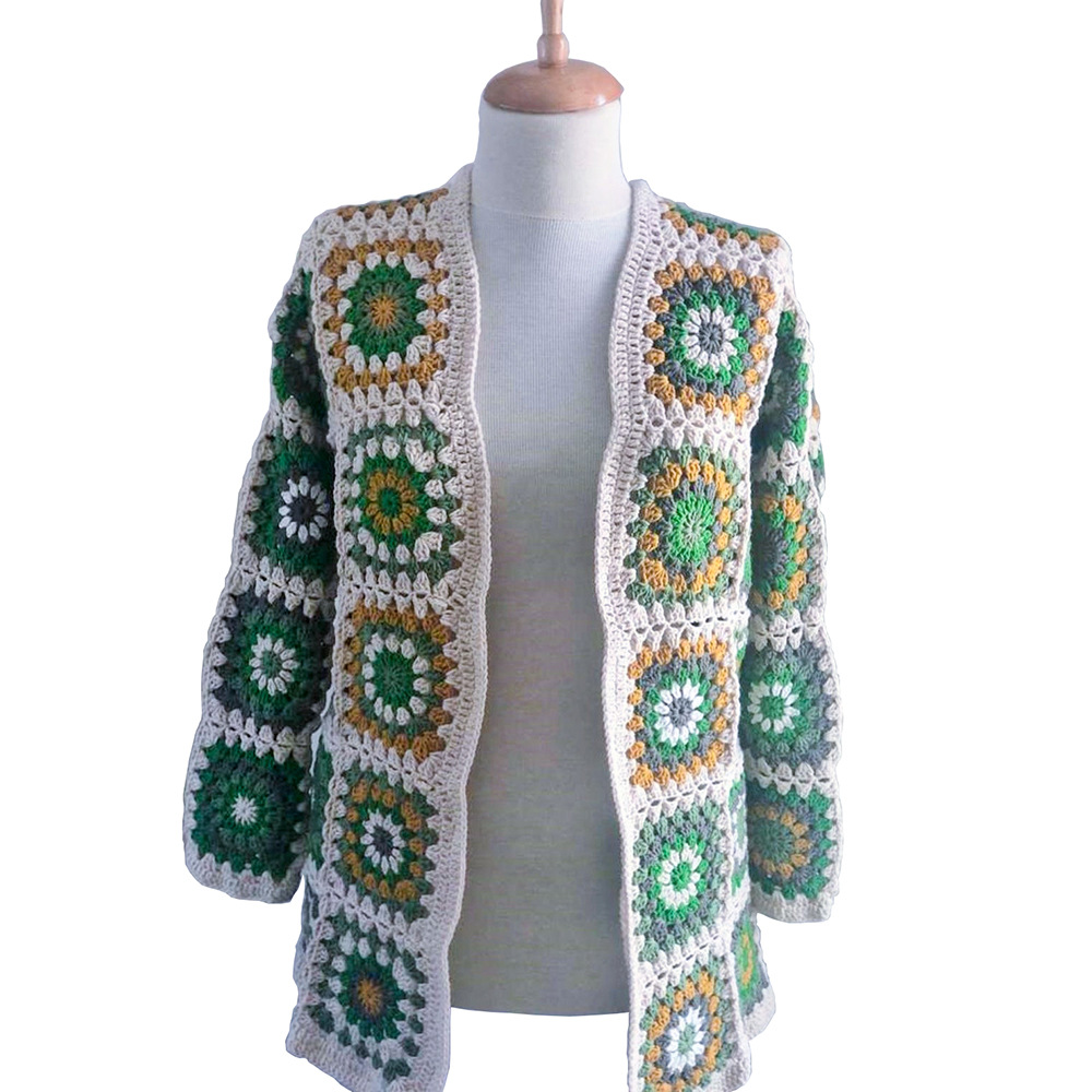 钩针开衫钩编毛衣手工针女式毛衣波西米亚女式毛衣手钩方格夹克