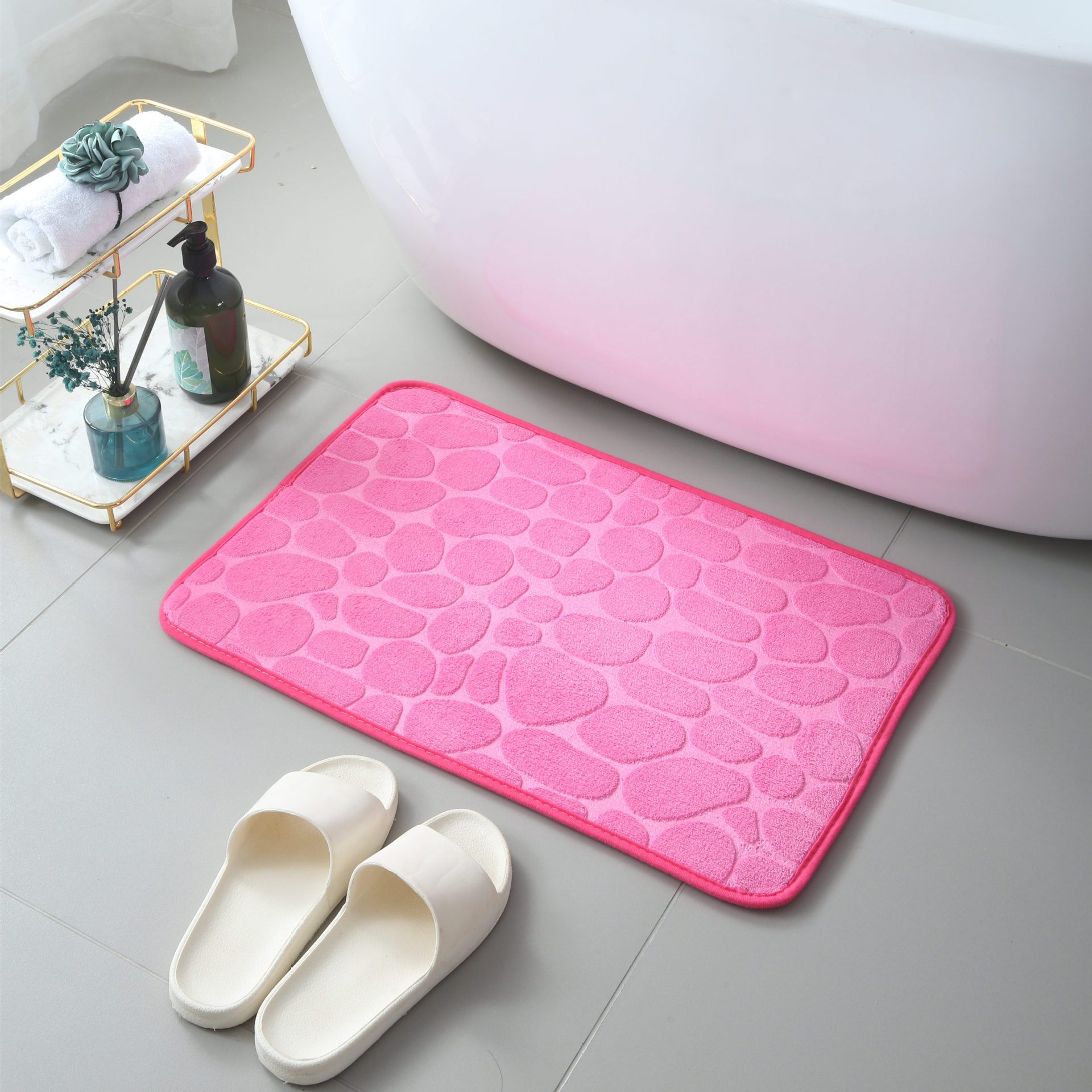 Thick Coral Fleece Embossed Cobblestone Entrance Mats Floor Mat Household Bathroom Bathroom Absorbent Floor Mat Non-Slip Mat