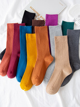 袜子女中筒袜纯棉堆堆袜秋冬季日系学院风百搭高筒ins潮纯色长袜