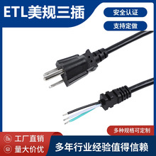 ETL美规三插方头电源线剥皮上锡1米延长线3*0.75平方美标插头线