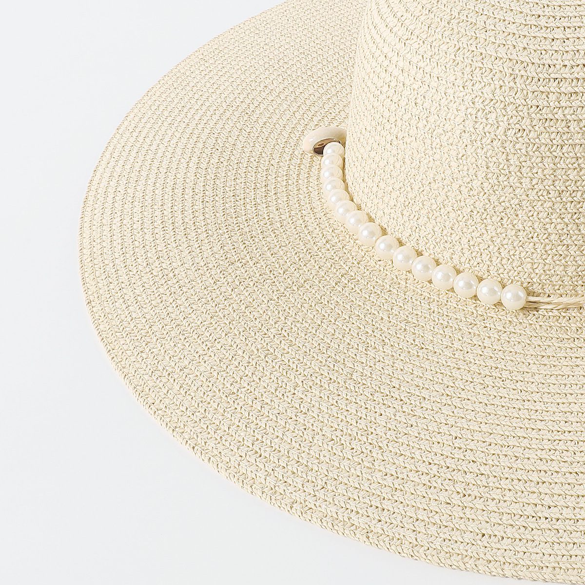 Spring and Summer New Fashion Casual Beaded Shell Ring Big Brim Straw Hat Outdoor Beach Sun Protection Sun Hat