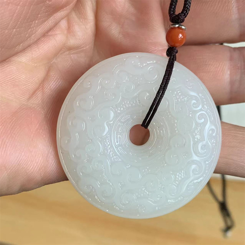 玉吊坠厂家批发仿新疆白玉平安扣羊脂白玉龙纹平安扣直播货源