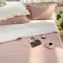 韩版纯棉床盖三件套纯色水洗棉绗缝被全棉简约床单榻榻米夹棉床罩
