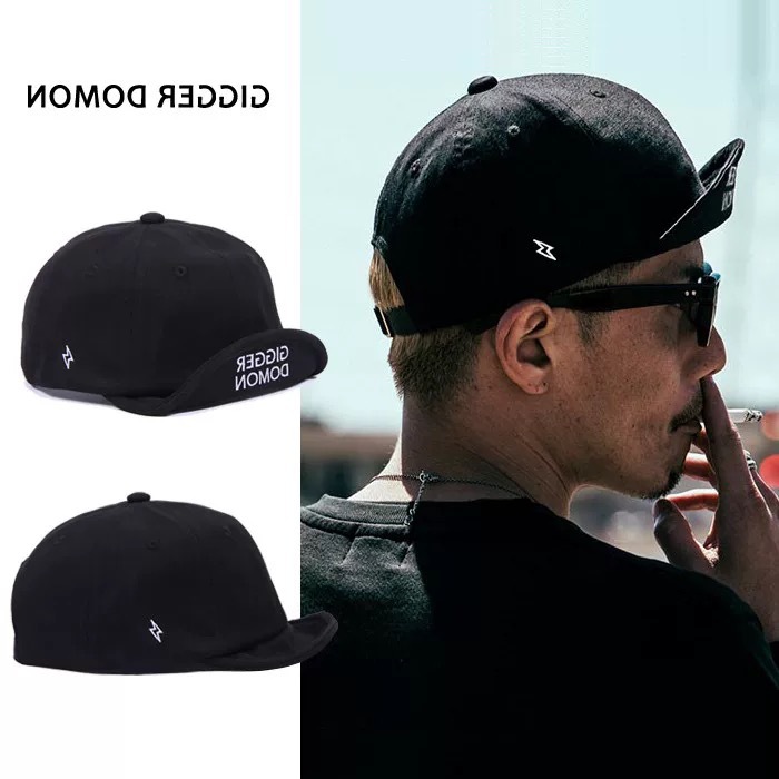 凌奇潮牌短檐翘舌帽黑色复古翻檐帽个性工装翘檐鸭舌帽棒球帽子