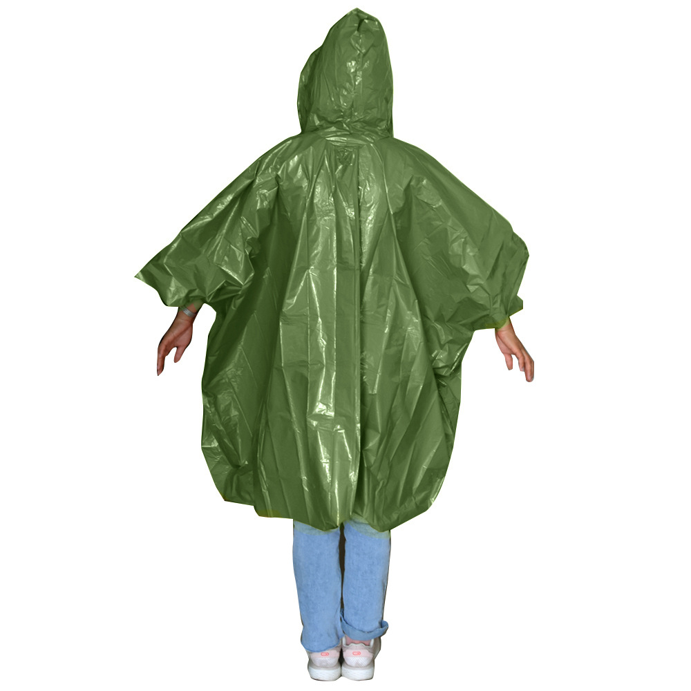 户外急救装备 专业太空毯材料急救雨衣 军绿色连帽便携应急雨衣
