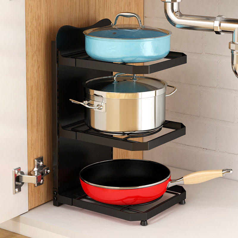 厨房锅具置物架多层锅架橱柜内下水道墙转角防烫放蒸炒锅平底架子