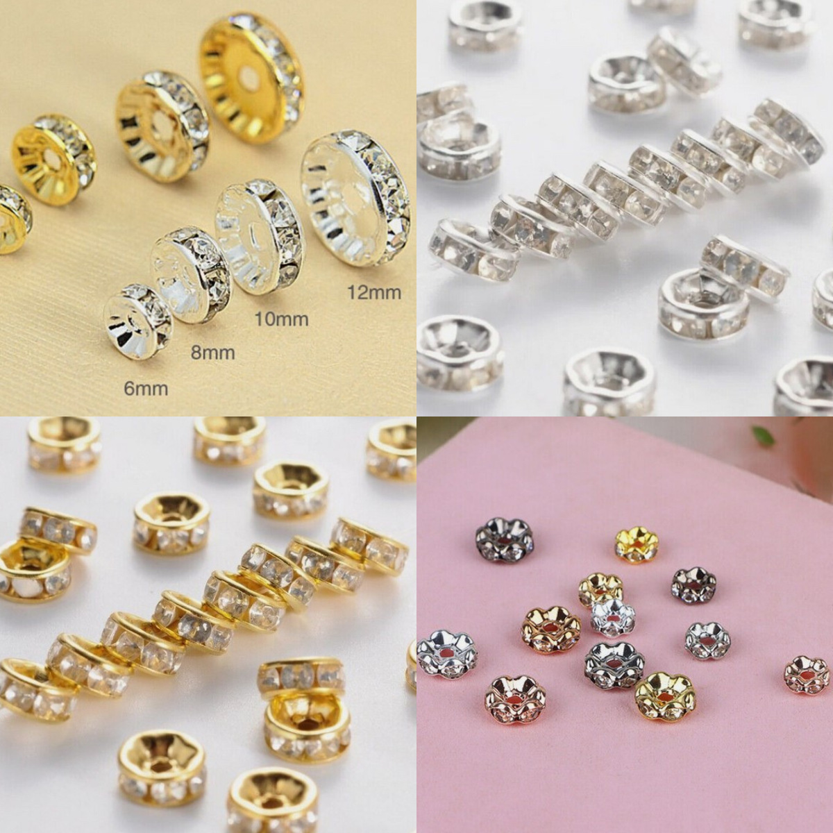 4mm白色钻圈镀银镀金白k枪黑浪边直边水钻隔片隔钻珠子镶钻配件j3