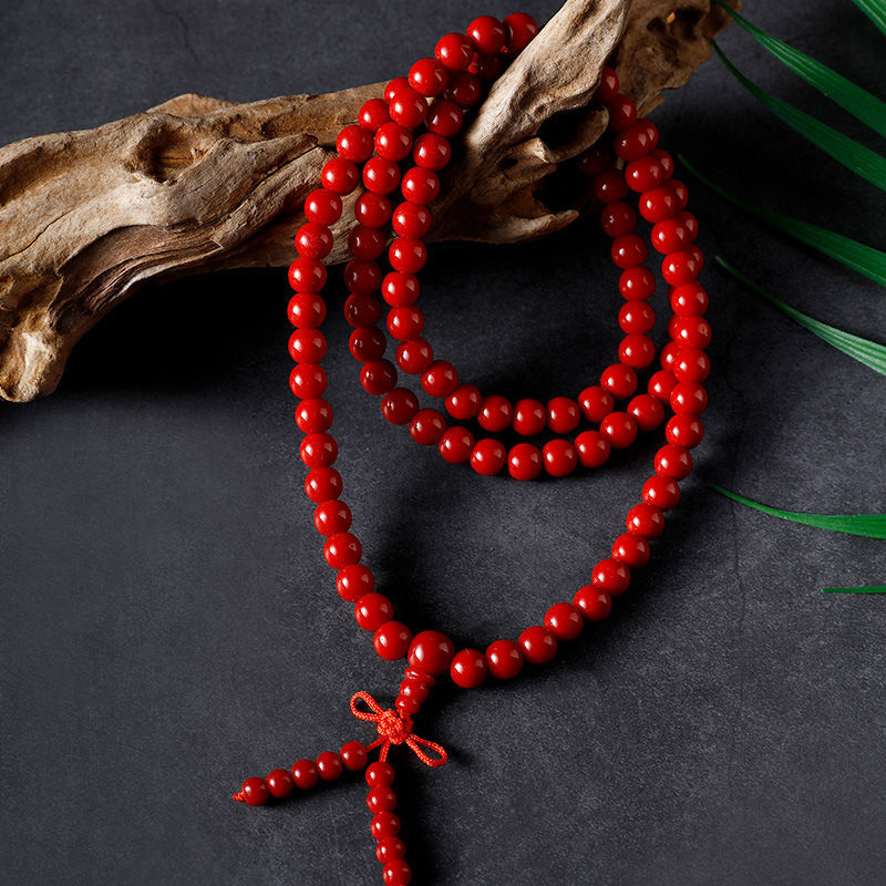 佛教喇荣佛学院红珠手串红色108念珠佛珠阿弥陀佛怀业琉璃红宝珠