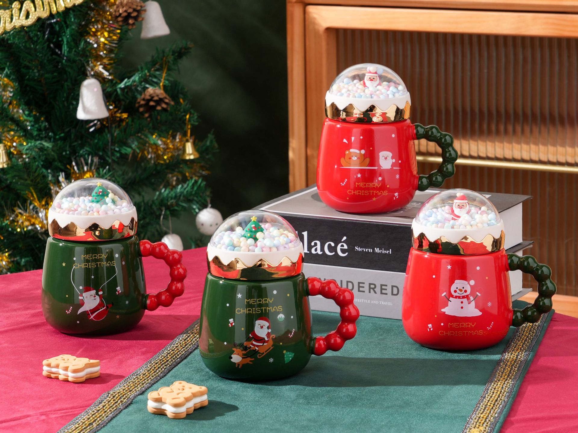 Christmas Ceramic Cup with Cover Spoon Cute Couple Teenage Creative Ceramic Colorful Trendy Korean Cartoon Office