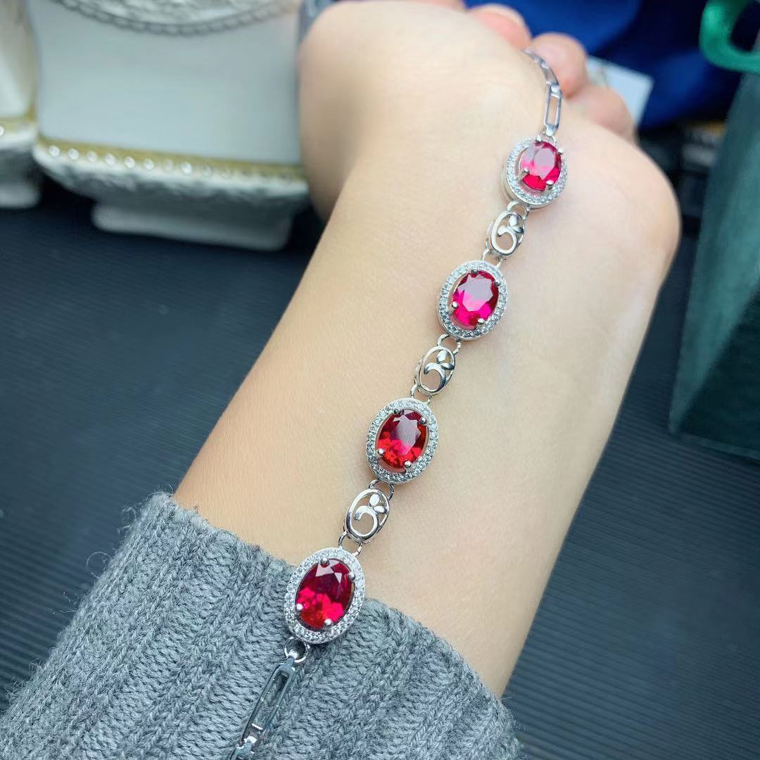厂家批发代发红刚玉手链925银镶嵌彩宝首饰复古配饰女情人节礼物